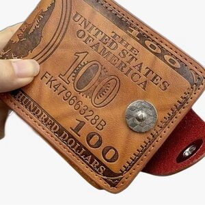 Brown Vegan Leather Wallet with Dollar Design w/Snap Closure NWT